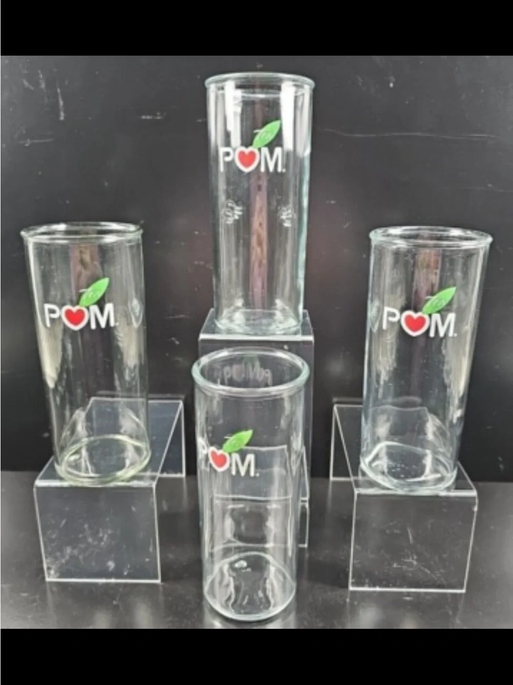 Branded Clear Glass Tumblers — Clear with Green Leaf and Red Heart Accent